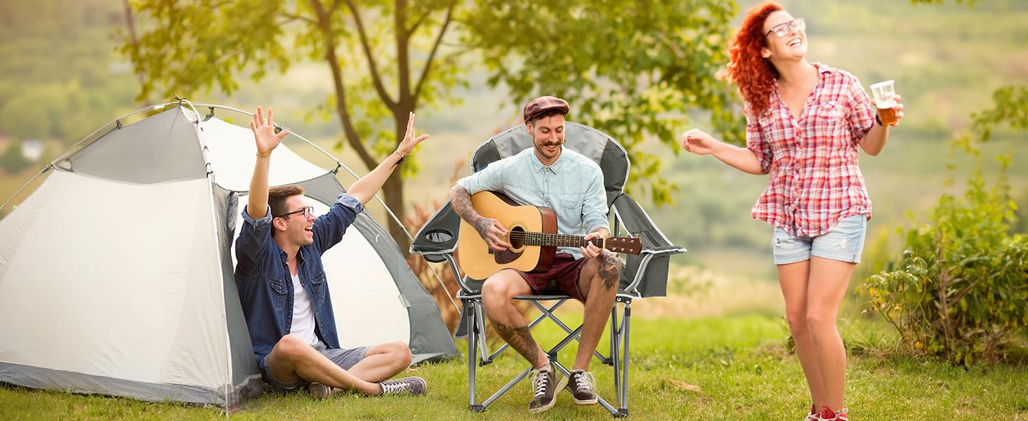 Folding Camping Chairs, Outdoor Collapsible Padded Chairs with Cup Holder & Cooler Bag, Heavy Duty Portable Camping Chair for Garden Beach Fishing Sports