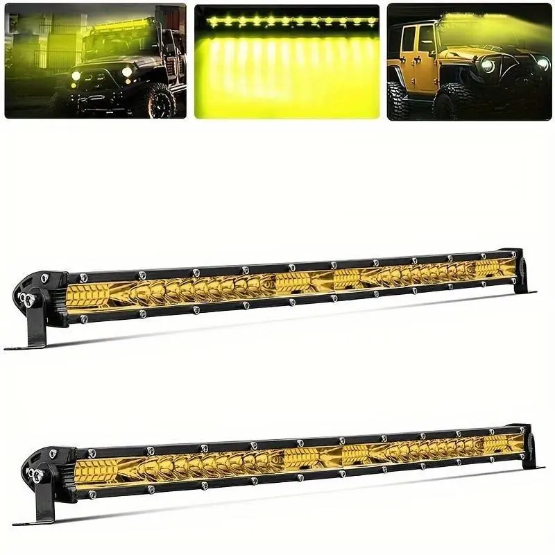 20 Inch 156W Amber LED Light Bar Single Row Super Slim COB Led Chips 50 LEDs 3500K Yellow IP67 Waterproof Off Road Work Light for Outdoor Use with 100 Degree Wide Flood & 30 Degree Spot Combo Beam