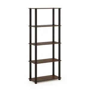 TURN-N-TUBE 5-Tier Corner Storage Shelf for Living Room, Garage, Home Office, Walnut