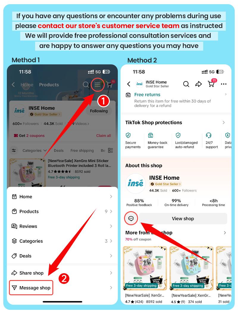 [Springglowup] XenGro Mini Printer Bluetooth included 3 Roll label Thermal Pocket Printer,Inkless Small printer B&W Printing Only for Photos, Study Notes, Lists,Memos, Journals Printing Machine Sticky Label, Birthday Gifts for Kids Girls Boys Blue