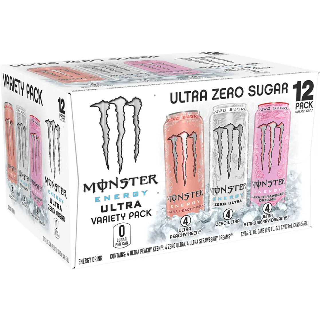 Monster Energy Ultra Variety Pack PKZSD, Sugar Free Energy Drink, 12 Pack - 16 fl oz