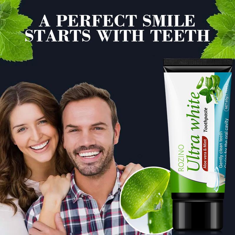 ROZINO Aloe Vera Ultra White Toothpaste Sensitive Relief & Whitening with Natural Peppermint Flavor Fluoride-Free Formula for Oral Health Care Natural Fresh Breath Tooth Powder