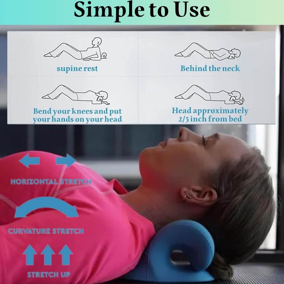 Neck Stretcher,Neck Hump Corrector,Neck and Shoulder Relaxer Cervical Traction Device Pillow for Muscle Relax and TMJ Pain Relief (Blue)