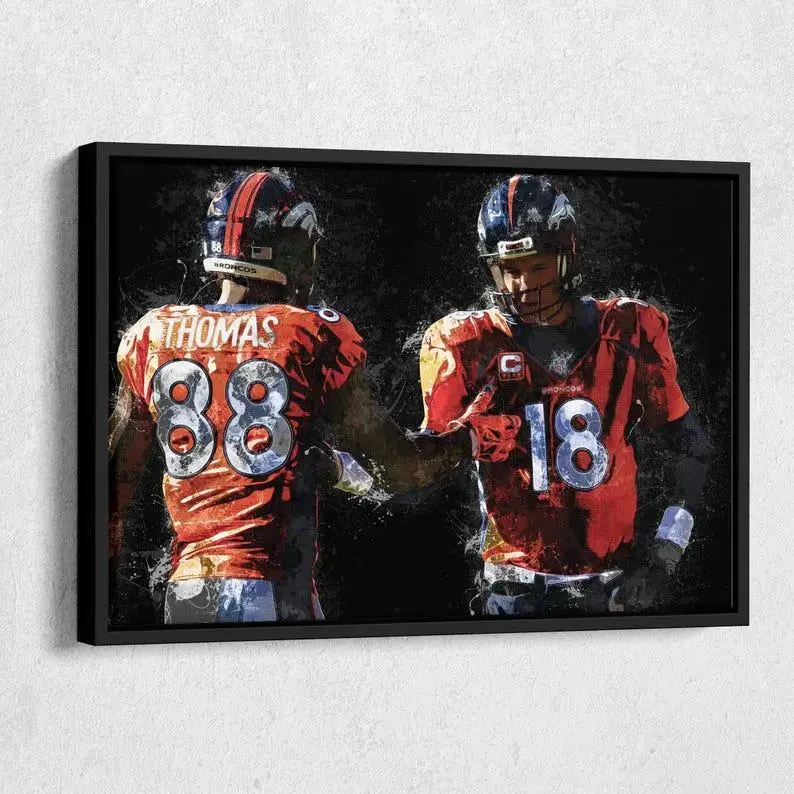 Peyton Manning & Demaryius Thomas Canvas Print - Denver Broncos Wall Art, NFL Decor for Home, Man Cave, Football Gift, Framed Poster ( Unframed - Print Only )
