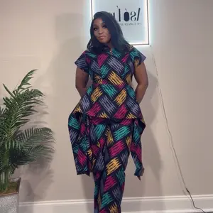 Jola Ankara Pant Set | African Print Peplum Top and Wide-Leg Pants | Elegant Ankara Two-Piece Outfit