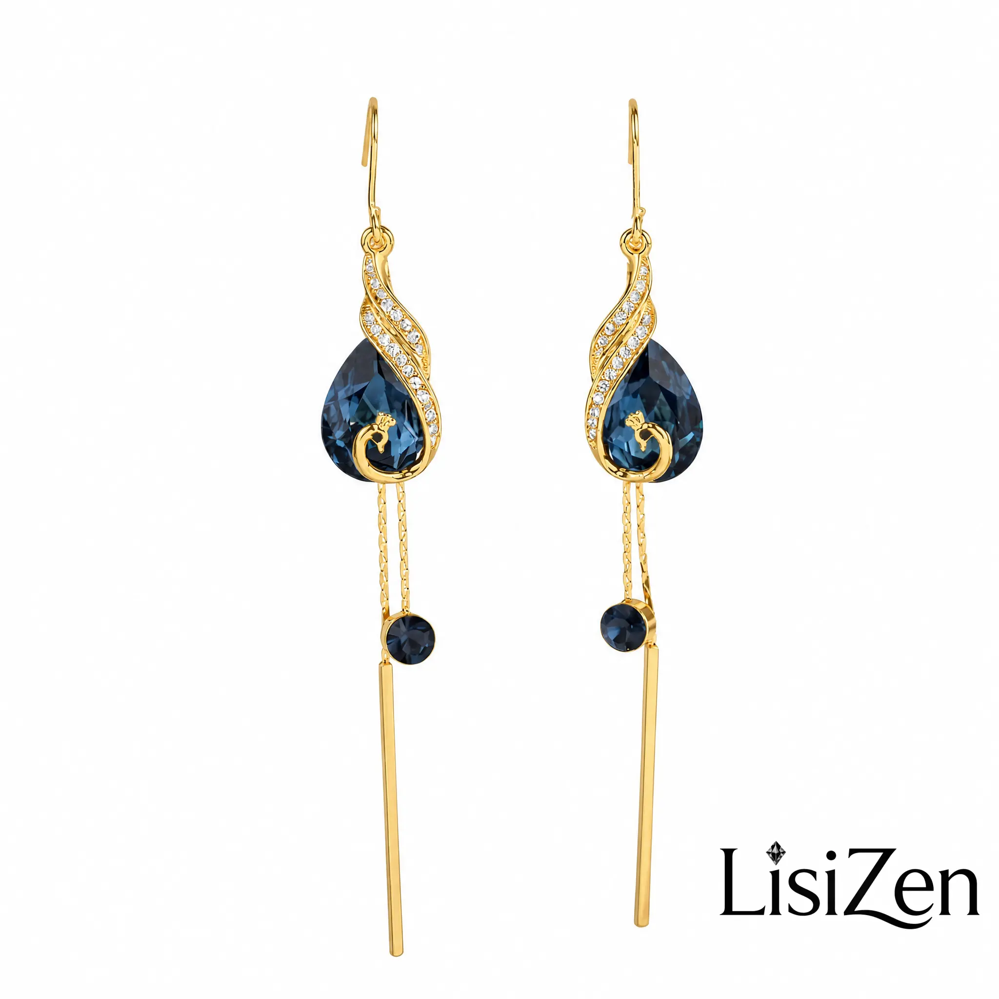 Blue Crystal Phoenix Earrings for Women 2025, Elegant Luxury Design, Anti-Allergy Statement Jewelry DZED0450