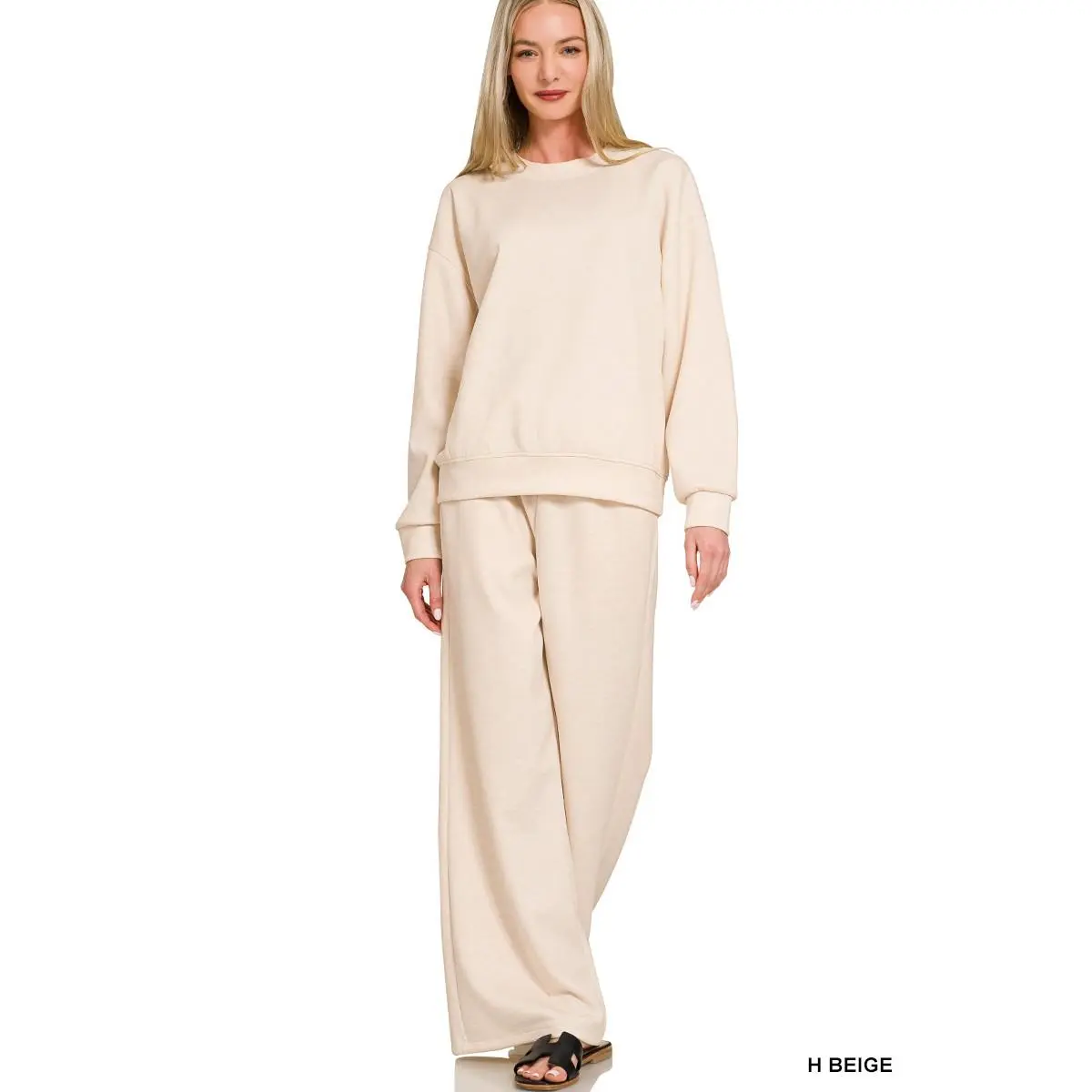 Zenana Scuba Crewneck Pullover and Pants Set