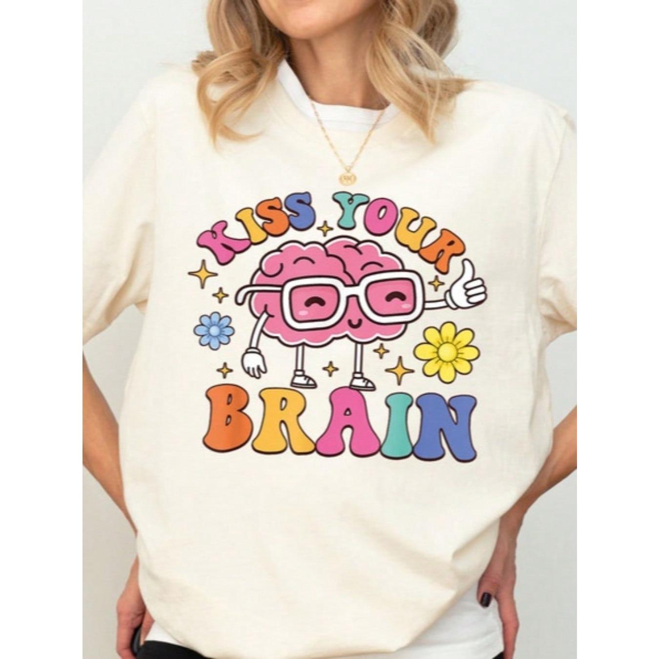 Women's Casual Short-Sleeve Streetwear Top - Kiss Your Brain Sped Teacher Appreciation, Mental Health, Back To School, 100 Days Of School Sports Shirt