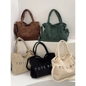 Vintage Velvet Handbag, Soft Warm Letter Print Bag, Commuter Tea Time Storage, Multifunctional Shopping Bag, Fashionable Shopping Bag, Ideal for School Work Travel Picnic