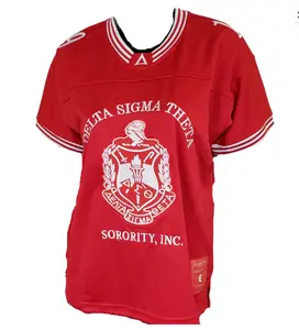 Ship From US - Delta Sigma Theta Inspired Letter Graphic Football Jersey - Red