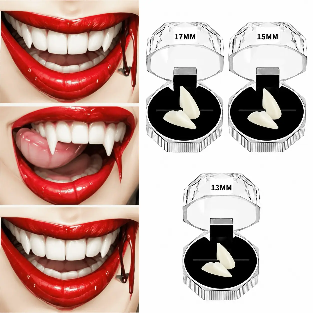 Vampire Teeth Fangs Halloween Cosplay Props with Adhesive 3 Pairs Fake Vampire Teeth Costume Accessories Party Stage Performance