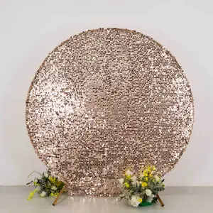 Sparkly Rose Gold Big Payette Sequin Backdrop Stand Cover for Round Wedding Arch - 7.5ft