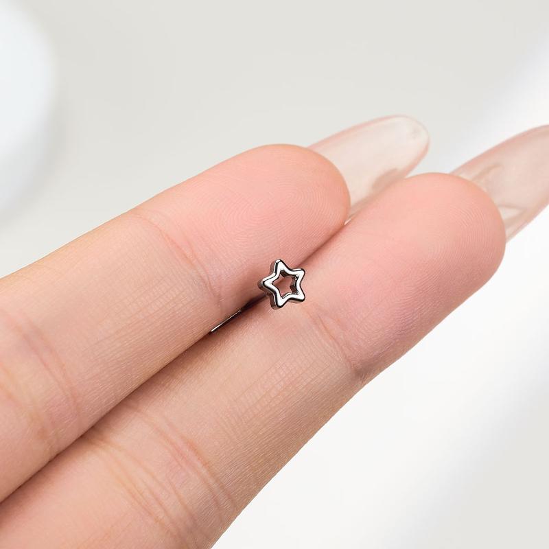 Oufer Titanium Hollow Star 20G L Shape Nostril Stud Non Tarnish Piercing Jewelry