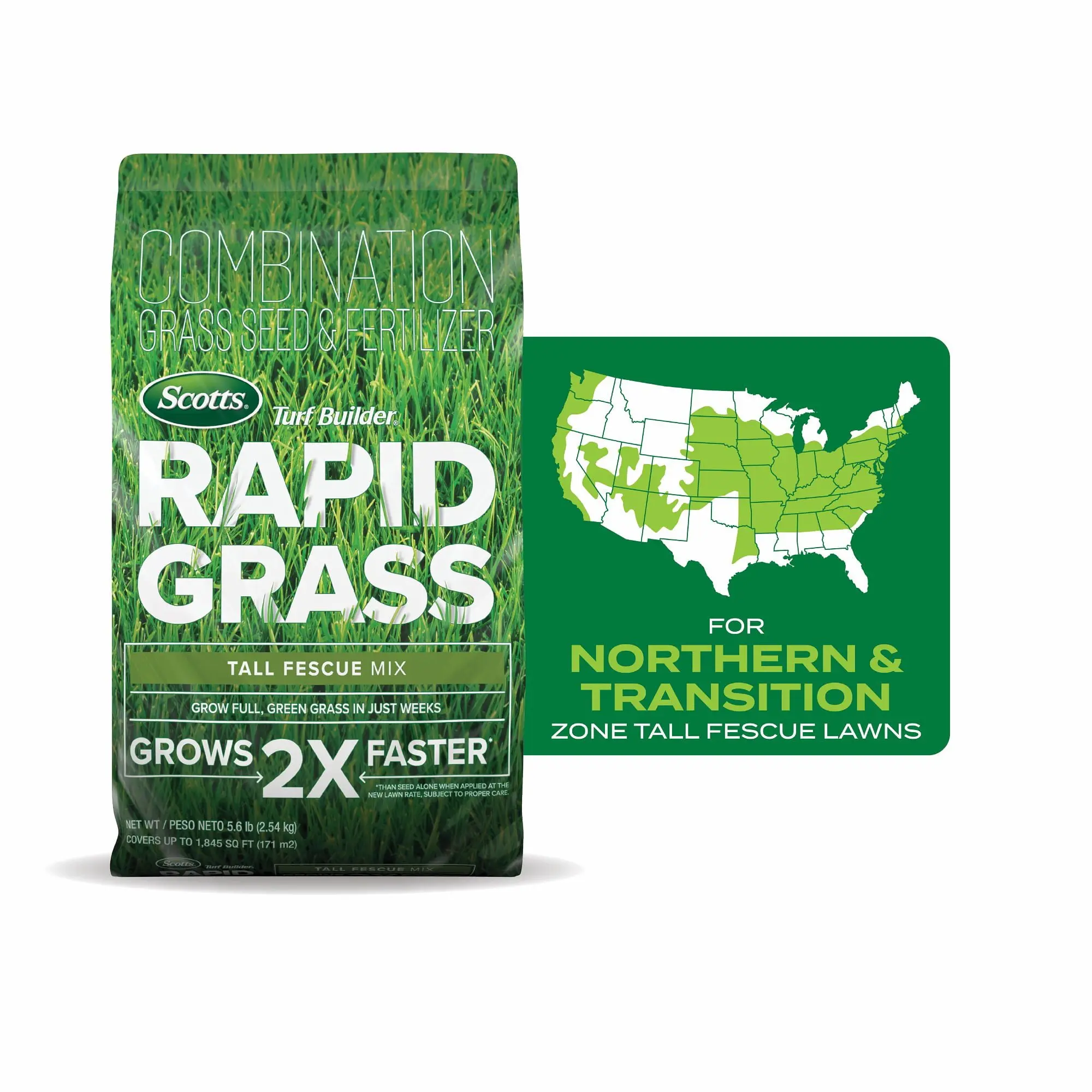 Scotts Turf Builder Rapid Grass Tall Fescue High Performance Blend - Grass Seed with Advanced Growth Enhancers, All-Seasons Heavy Ft-Traffic Resistant Fertilizer, 5.6 lbs Bag, 16Lb