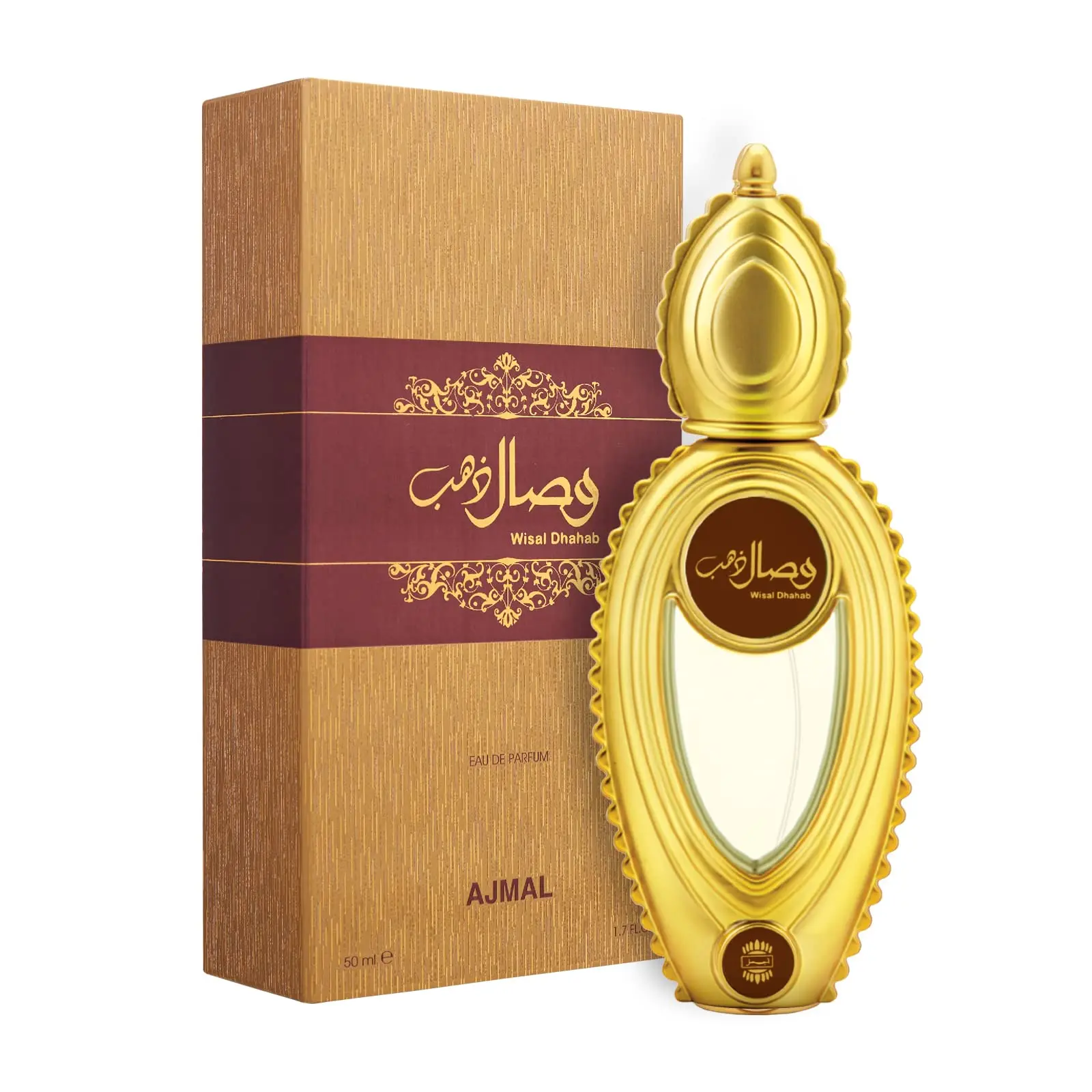 Ajmal Wisal Dhahab Perfume 1.7 Fl Oz / 50 ML for Men Exotic Scents with Fruity Notes Floral Highlights Chypre Patchouli and Musk in Gilt-Edged Bottle