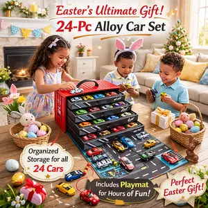 24-Piece Alloy Toy Car Set – Easter Basket Stuffers and Egg Fillers – Mini Metal Race Cars Party Favors