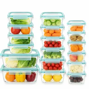 18Pack Airtight Glass Food Storage Containers with Lids - BPA-Free, Microwave & Dishwasher Safe, Kitchen Organizer with Black/Gray Utensils Set