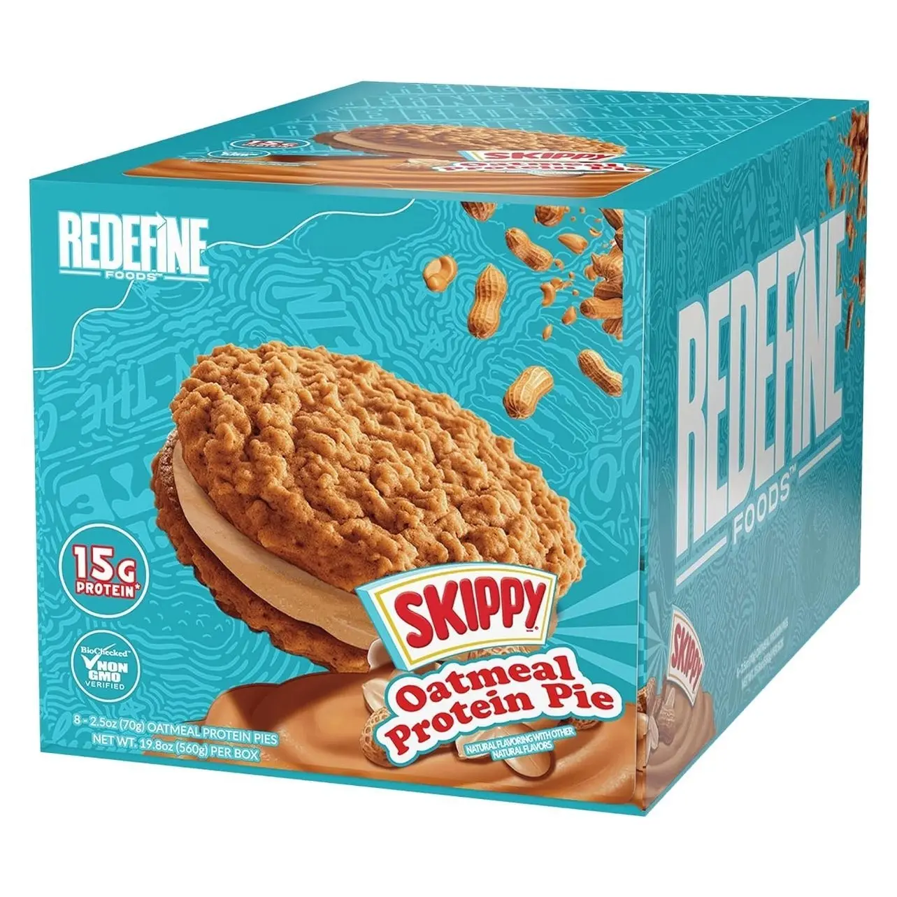 Redefine Foods Oatmeal Protein Pie, SKIPPY Peanut Butter - 8 Count - 15g of Protein Per Serving - Non-GMO