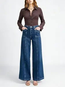Women's High Rise Wide Leg Baggy Stretchy Boyfriend Jeans Casual Comfort Lounge Denim Pants with Pockets