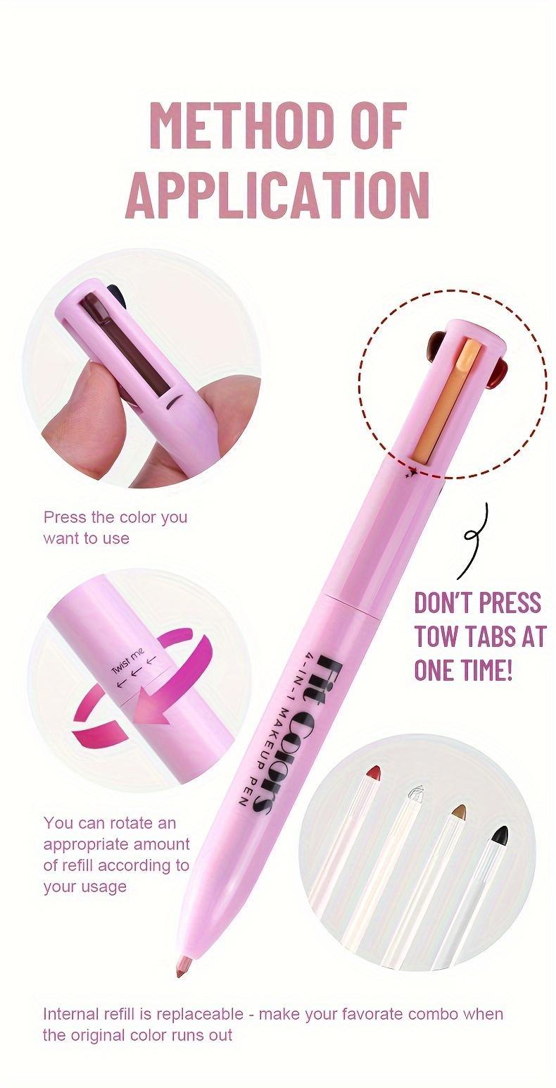 [BUY 1 GET 1 FREE] 4-in-1 Multifunctional Makeup Pencil, All-in-One Portable Touch Up Pen with Eyeliner Lip Liner Eyebrow Pencil & Highlighter, Matte Finish Mixed Colors Professional Beauty Tool for Travel Friendly Makeup On-the-Go Versatile Cosmetic