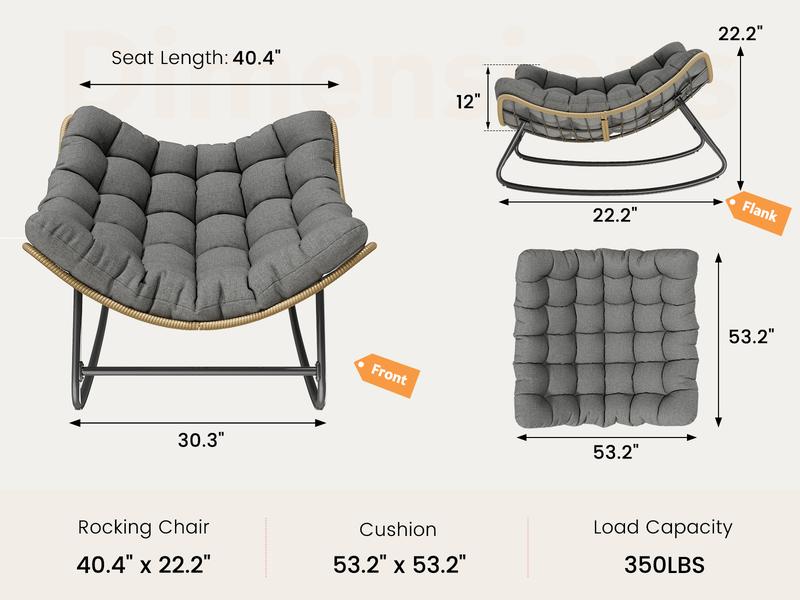 UDPATIO Rocking Outdoor Chair Tanning Chair with Oversized Cushion for Garden Luxury Lounge Relax Leisure Relaxation grand patiorockingchair patio rocker