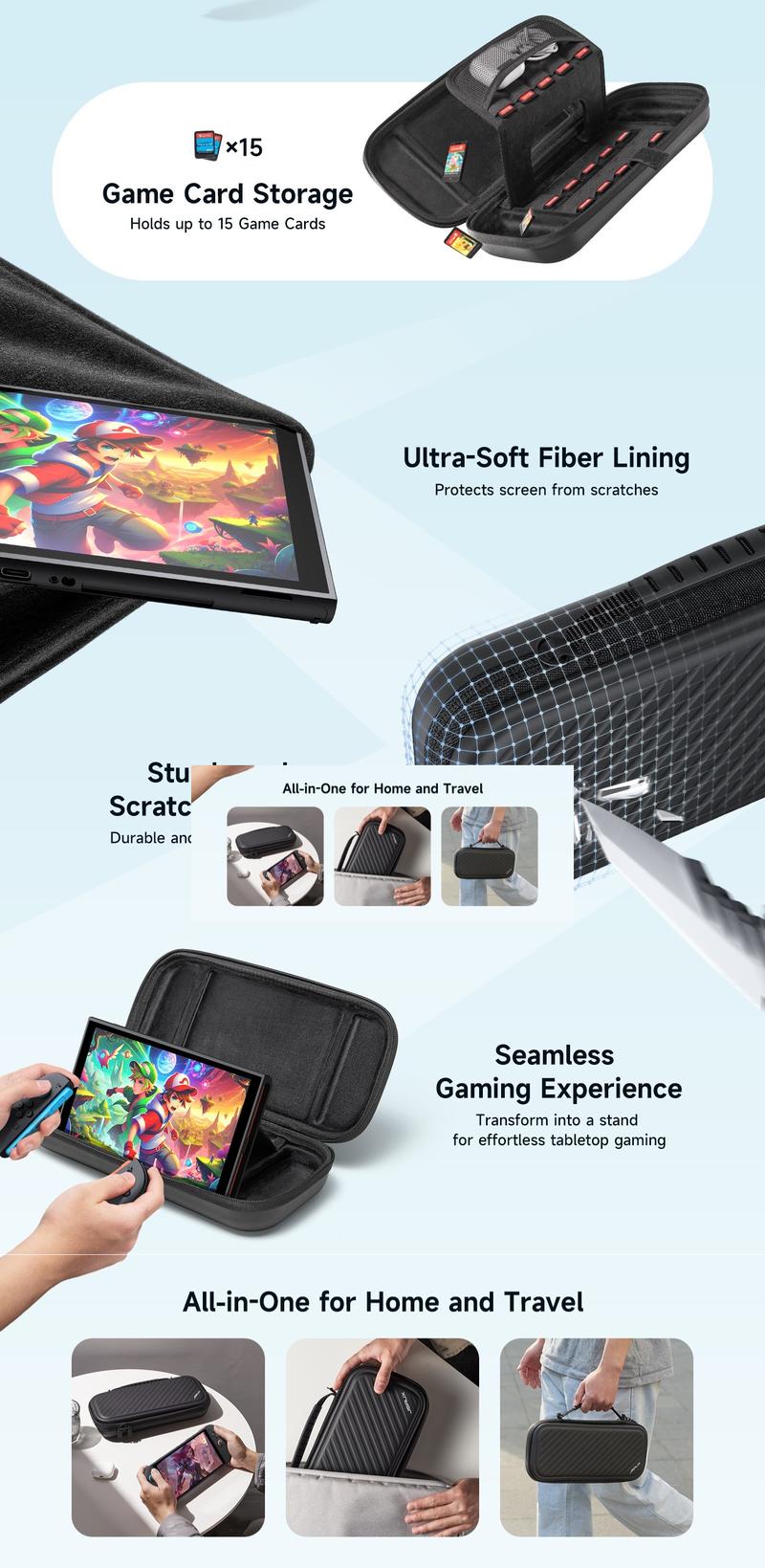 JSAUX Carrying Case Compatible with Nintendo Switch 2 2025, Protective Hard Shell Case with 15 Game Card Slots, Portable Travel Bag for Switch 2 Console and Accessories, Black