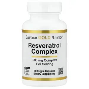 California Gold Nutrition Resveratrol Complex with Grape Seed Extract, Red Wine Extract, and trans-Resveratrol, 60 Veggie Capsules