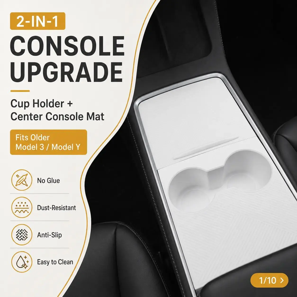 Suede Static Cling Center Console Cover for Tesla Model 3 (2021-2023) & Model Y (2021-2024) - Glue-Free Installation, 2-In-1 Design, 4 Colors Available, Car Interior Protector Kit, Car Accessories, Car Supplies, Auto