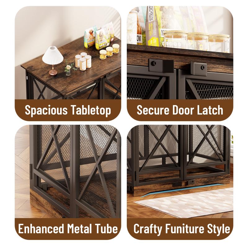 COZPAW Large Dog Crate Furniture - 48 inch Heavy Duty Dog Kennel Indoor for XLarge Breed with Double Doors, Wooden Dog Cage XL Modern Decorative End Table Pet House (Brown)