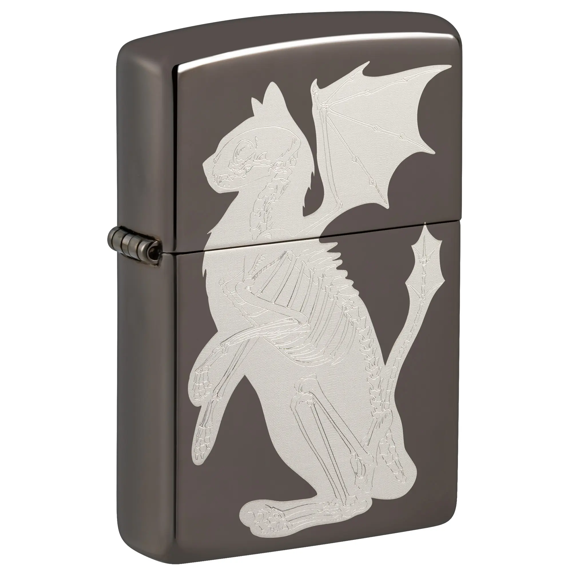 Zippo Dragon Cat Design Black Ice Pocket Lighter - Made in USA - Unfilled (fuel sold separately)