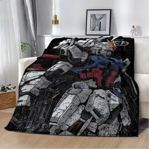 Anime GUNDAM Printed Flannel Blanket - Premium Flannel Material Warm Soft Comfortable Throw for Picnic Home Travel Bed Sofa Office Camping Mother's Day Valentine's Day Birthday Christmas Gift