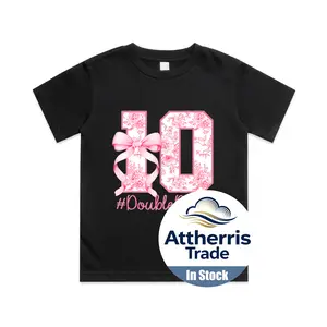 10th Birthday Girl Pink Coquette Bow 10 Year Old Aesthetic Cotton T-shirt, Graphic Print Round Neck Short Sleeve Casual Tee for Boys Girls