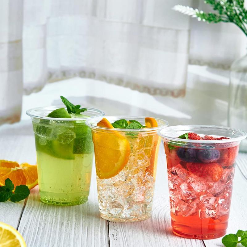 10-Pack Leak-Resistant Disposable Clear Plastic Coffee Cups - With Lids Food-Grade for Office Home Parties Hot/Cold Drinks