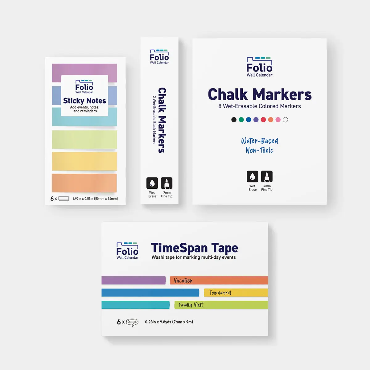 Accessory Bundle - Folio Wall Calendar - Includes Chalk Markers, TimeSpan Tape, and Sticky Notes