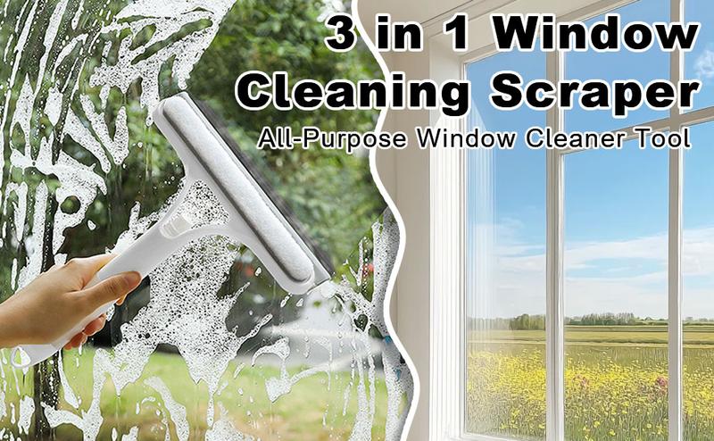 3 in 1 Glass Cleaner Squeegee with Sprayer - Streak-Free Window Cleaning Tool, Squeegee for Shower Glass, Ergonomic Handle Set , Yellow and White
