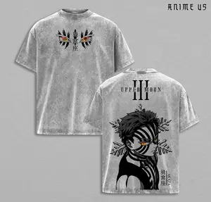 Akaza Upper Moon Three Shirt Demon Slayer Kimetsu no Yaiba Anime Vintage Washed Oversized Tee Demon Moon Martial Arts Graphic Manga Streetwear