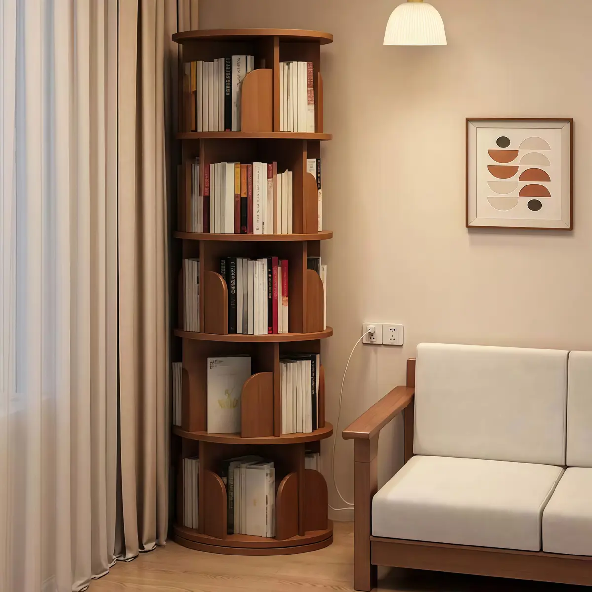 5 Tier Rotating Bookshelf, 360 °   Display Round Spinning Bookshelf, Space-Saving, Small Space Rotating Bookshelf Tower for Bedroom, Living Room, Home, Office, Walnut
