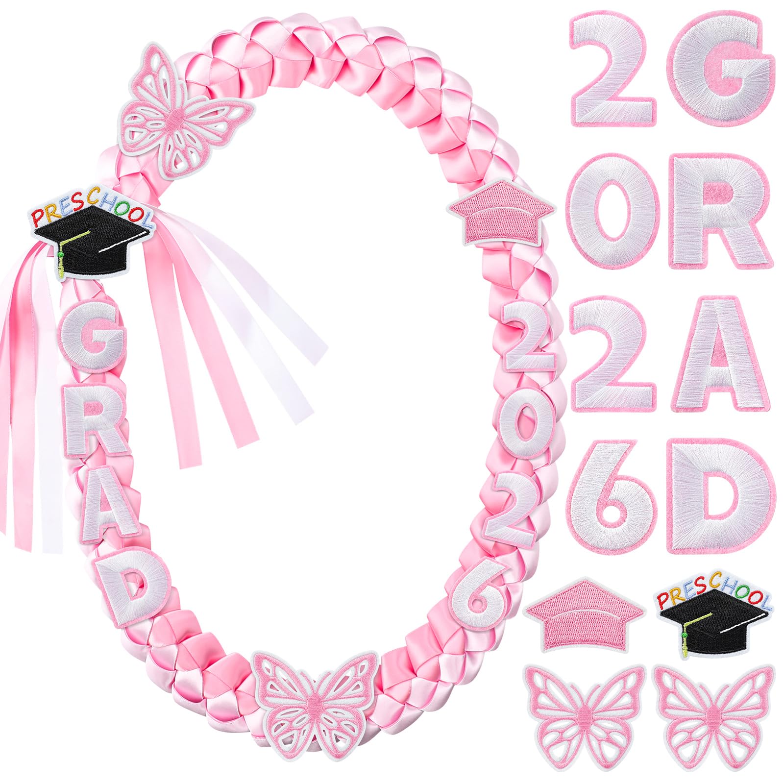 Kids Graduation Leis Class of 2026 Necklace Ribbon Leis 47 inches Double Braided Preschool Graduation for Preschool Kids Students Teachers Boys Girls for Graduation Ceremony Party Celebration Graduation Campus Supplies Pretty Bracelet Costume