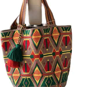 Wayuu Mochilon Handwoven Tote Bag with Double handle and Tassel Detail for Everyday Use