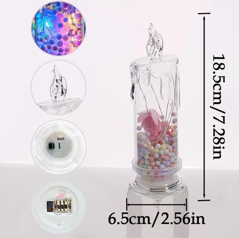 Set of 4 Multicolor Rose Flame-Free Candles Creative Ambiance Romantic Candles LED Realistic Electronic Candles with Preserved Flowers Night Light Decorative Piece Valentine's Day, Halloween, Christmas Gifts Wedding & Proposal Decorations