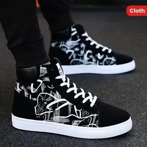 Men's High-Top Canvas Sneakers - Breathable, Fashionable Skate Shoes With Lace-Up Closure For All Seasons Closed Casual