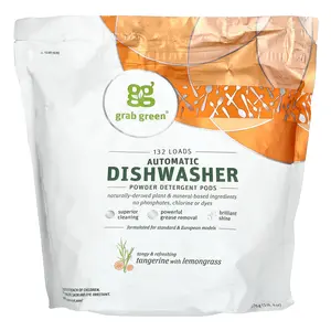 Grab Green Automatic Dishwashing Powder Detergent Pods, Tangerine with Lemongrass, 132 Loads, 5 lb 4 oz (2,376 g)