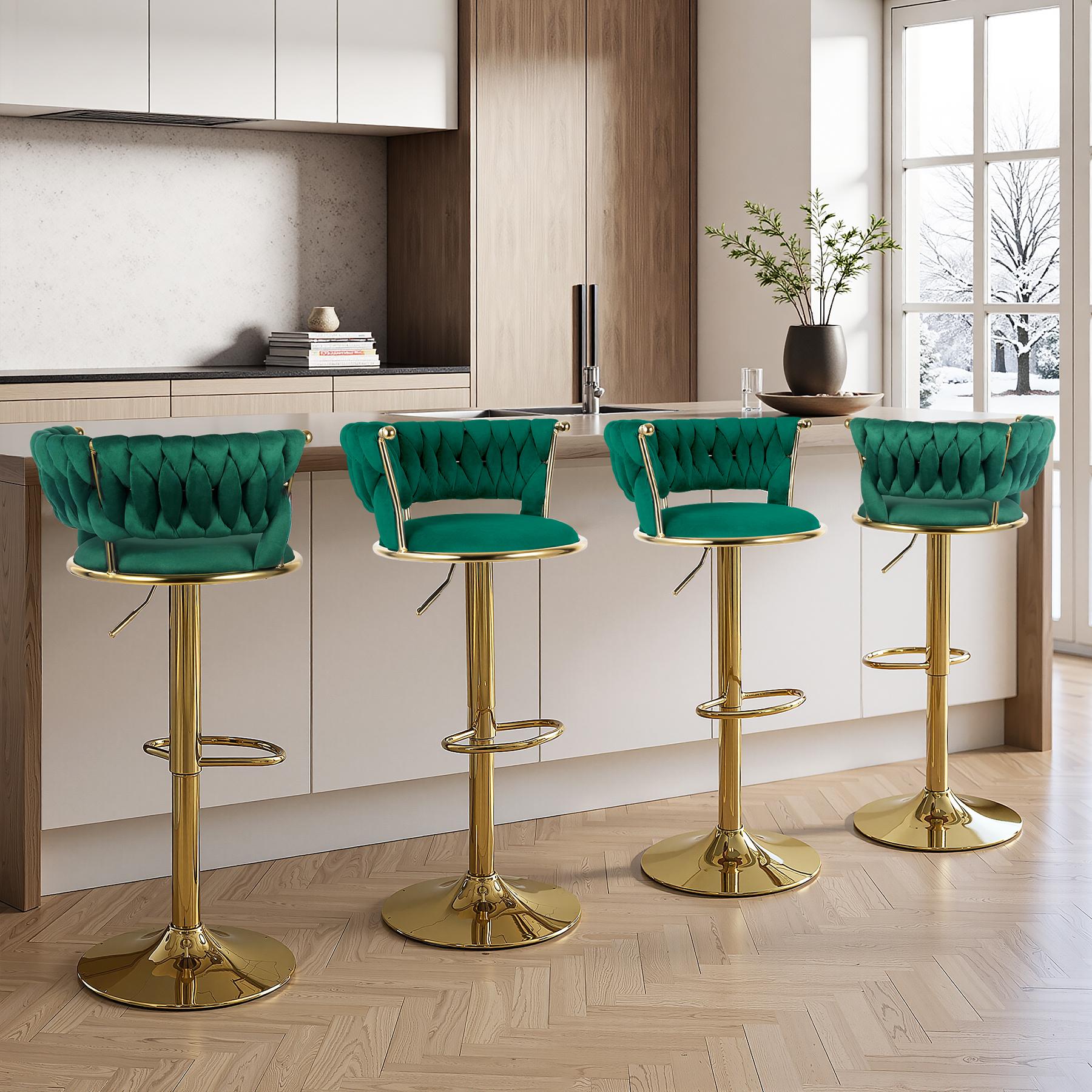 Velvet Bar Stools, Counter Height Bar Stools with Low Back, Gold Swivel Bar Stool for Kitchen Island, 360° Swivel Bar Chairs for Kitchen Island,Bar Pub