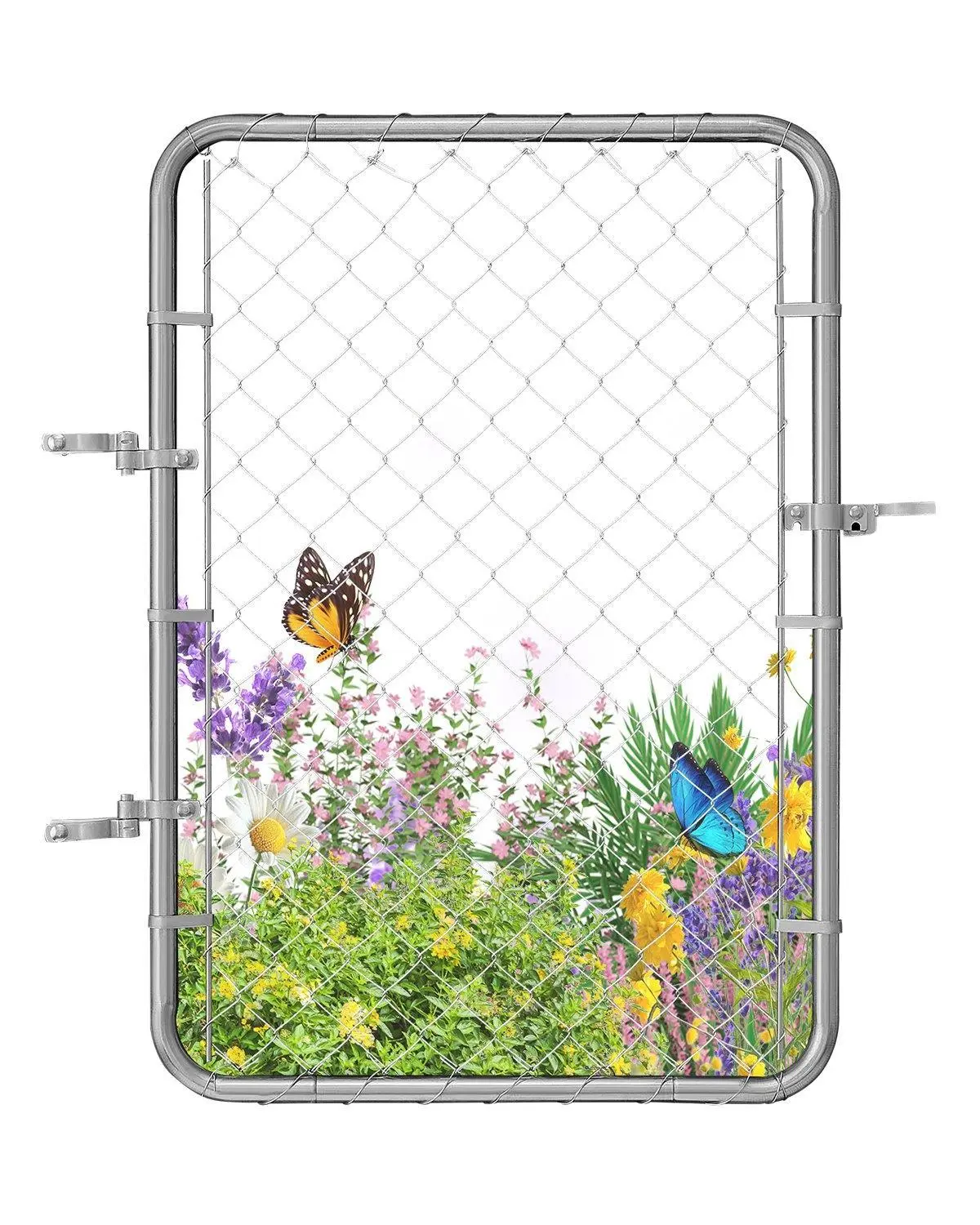 Adjustable Chain Link Fence Gate, 32 x 46 in Galvanized Steel Garden Gate, Fit 2-4ft Width x 4ft Height Fence Opening, Rust Resistant Heavy-Duty Outdoor Fencing Gate for Yard, Garden & Farm (Posts Not Included)
