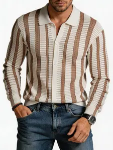 #SummerVibes 2026 Color Contrast Stripes Open-Weave Sweater - Fall Men's and Women's Matching Casual Lapel Elegant and Simple Knitted Shirt
