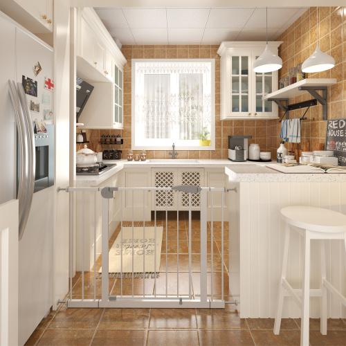 29.5-45.3" Wide Baby Gate for Stairs, Dog Gate Indoor for Doorways, No Drilling Pressure Mounted Pet Gates for Kids, Easy Walk Through Safety Gate, White 29.5-45.3" Wide Baby Gate for Stairs, Dog Gate Indoor for Doorways, No Drilling Pressure Mounted Pet Gates for Kids, Easy Walk Through Safety Gate, White