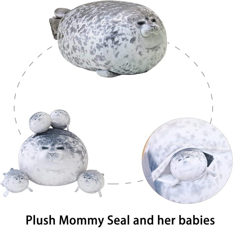 Cuddly Seal Plush Pillow with 4 Baby Seal Plushies In Her Tummy, Soft Hugging Stuffed Toy for anxity,Fun Seal Gift For Kids ,Outdoorfun cozyvibes Cuddly Seal Plush Pillow with 4 Baby Seal Plushies In Her Tummy, Soft Hugging Stuffed Toy for anxity,Fun Seal Gift For Kids ,Outdoorfun cozyvibes