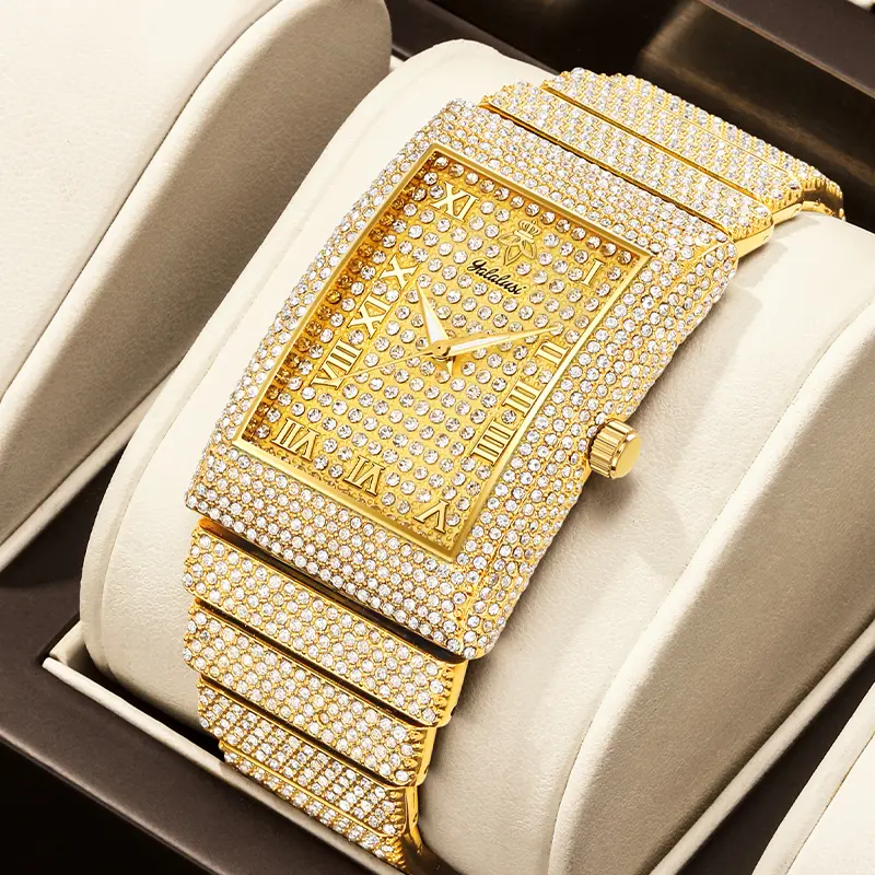 Unisex Square Synthetic Cubic Zirconia Watch, Golden & Silver Dual-tone Design, Embedded Sparkling Cubic Zirconia, Waterproof Function, Exquisite Adjustable, Perfect Gift for Christmas, Birthdays, Valentine's Day, and Weddings – 1082