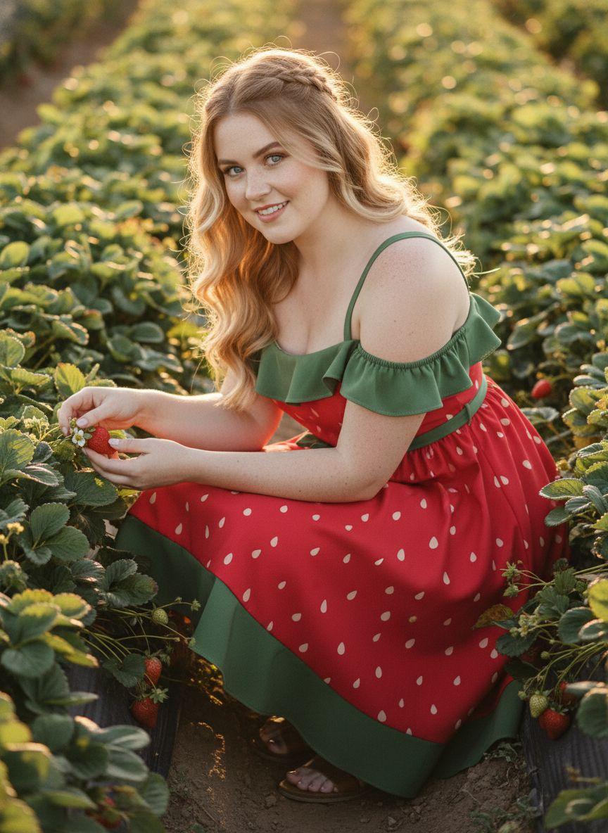 Plus Size Cute Strawberry Dress Aesthetic Summer Look with Bow and Ruffle Trim Sleeveless Vintage Style Retro Stage Boho Bohemian Casual Casual Wear