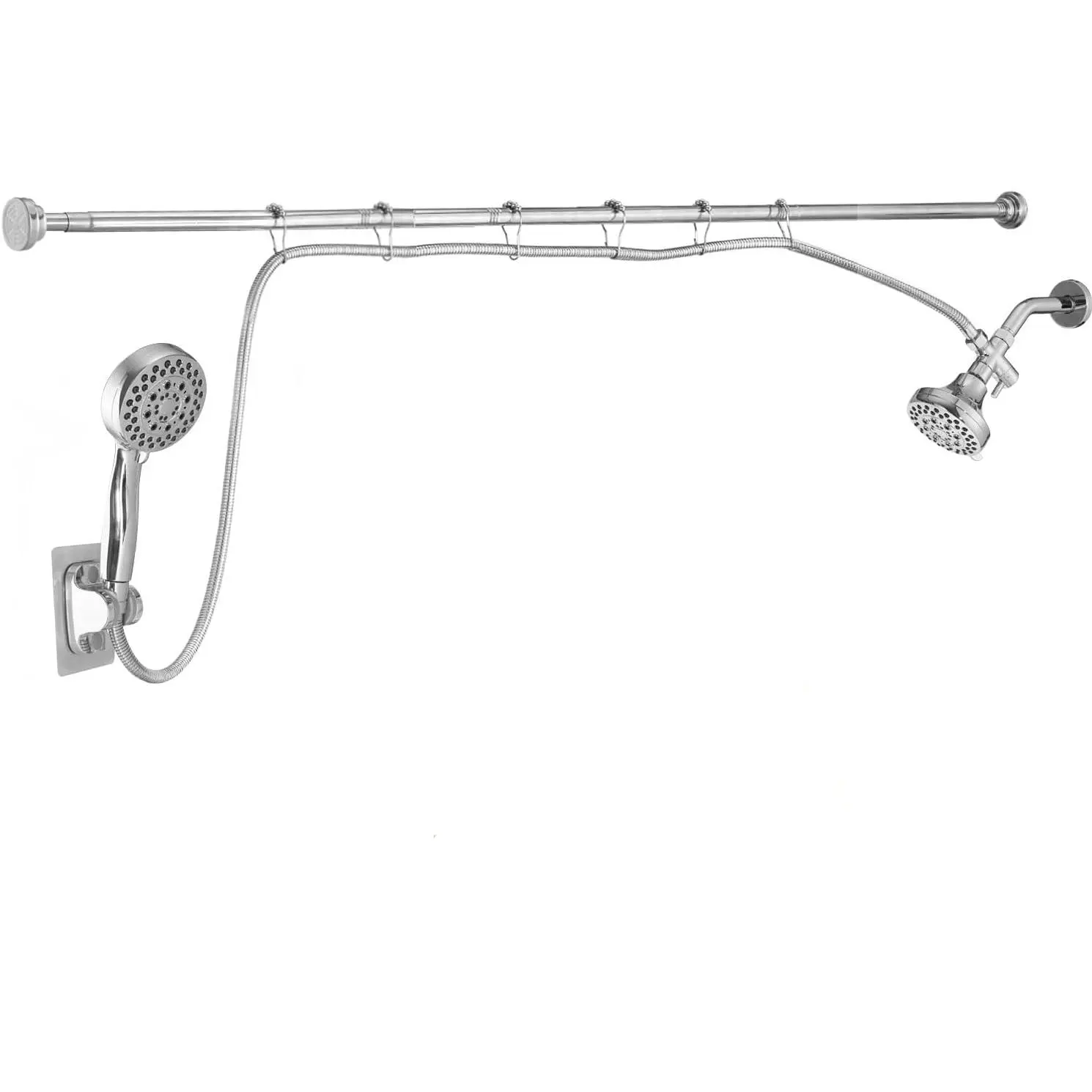 Double Shower Head for Couple, High Pressure Dual Showerhead, Adjustable Height Shower Rod, 5-Setting Handheld Shower Head, 5-Setting Handheld Shower Head combo  , Chrome